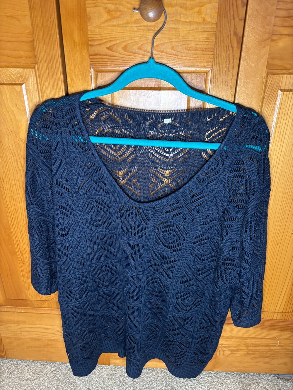 Openwork Navy Crochet Sweater Top